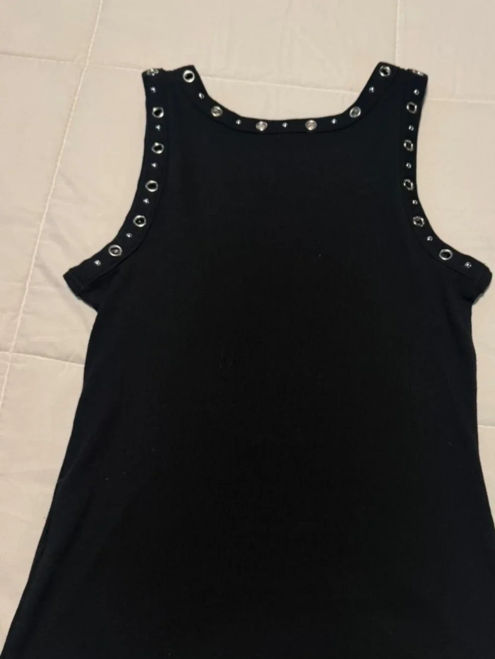Black Grommet-Trim Sleeveless Top